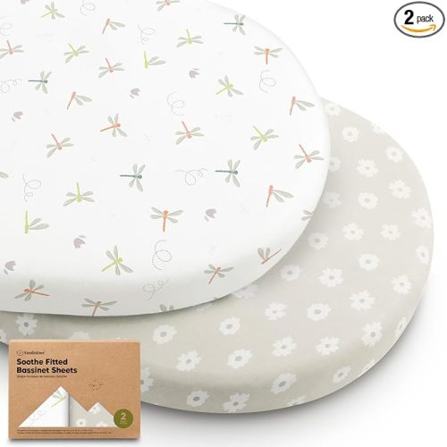 2-Pack Organic Baby Bassinet Sheets Boys, Girls - 100% Cotton Bassinet Mattress Sheets Compatible with Halo Bassinest Swivel Sleeper, Graco,Baby Delight,Chicco,Universal Bassinet Fitted Sheets(Meadow)