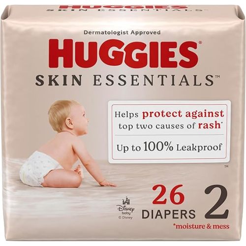Huggies Size 2 Diapers, Skin Essentials Baby Diapers, Size 2 (12-18 lbs), 26 Count, Packaging May Vary