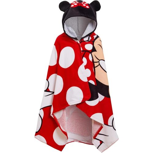 Disney Minnie Mouse Hooded Towel 100% Cotton Girls Poncho Kids Beach Bath Towel Swimming Wrap Changing Robe