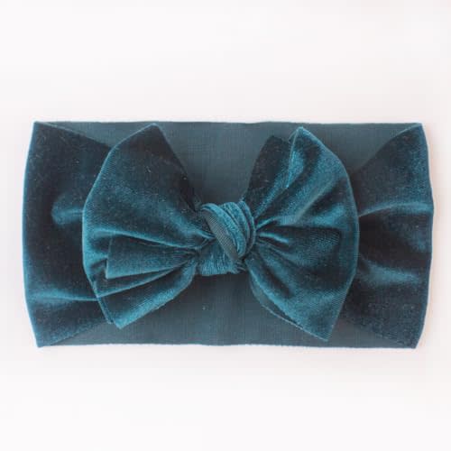 Baby Girls Bow Headbands, Stretchy Velvet Hair Bows Headbands Solid Color Wide Turban Knotted Big Bow Elastic Hairbands Headwraps Hair Accessories (Blue, One Size)
