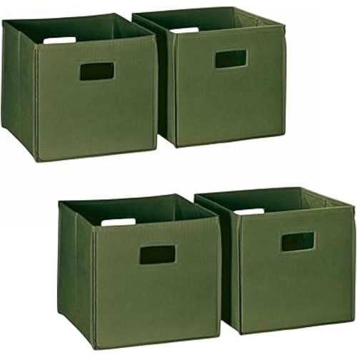 RiverRidge Folding Storage Bins - 4-pack of 10in Tall Olive Cubes