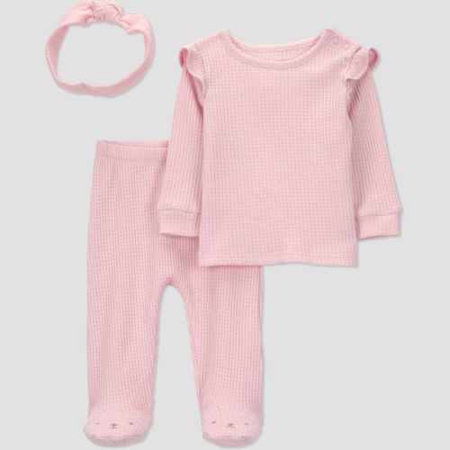 Carter's Just One You® Baby Girls' 3pc Ruffle Footed Set with Headband - Pink 3M