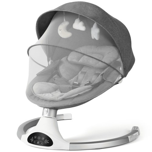Cowiewie Electric Baby Swing with 3 Speeds 10 Lullabies Portable Indoor Rocker Gray