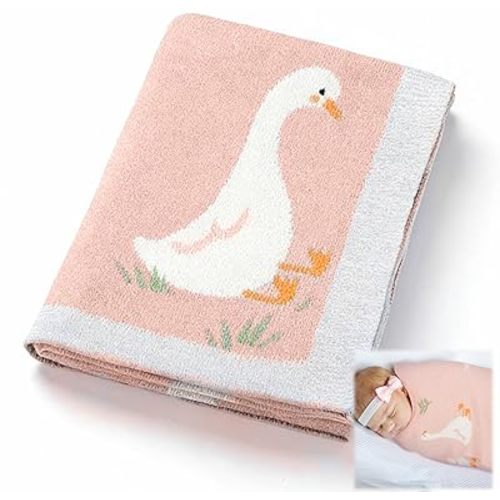 Silly Goose Baby Blanket Cute 100% Knitted Cotton Swaddle Cover Receiving Nursery Baby Shower Goose Gift for Newborn Swaddle Infant Crib Receiving Strollerelty(Red)