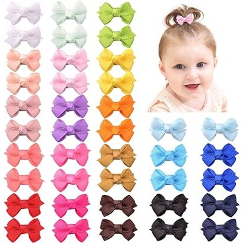 Mini Fully Lined Grosgrain Ribbon Hair Bows Clips for Baby Girls with Fine Hair - 40PCS (20 Color Pairs)