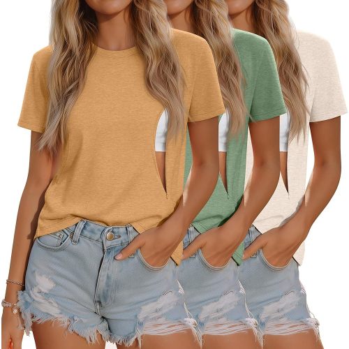 3 Pack Women's Nursing Shirts for Breastfeeding with Zippers Maternity Loose Short Sleeve Tops Pregnancy Clothes