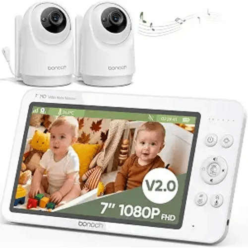 bonoch V2.0 1080P Baby Monitor with 2 Cameras, 7" Split Screen No WiFi