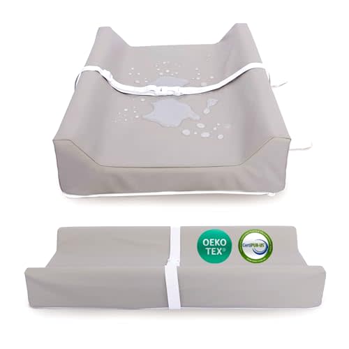 Waterproof Diaper Changing Pad by Sleepah – Vegan Leather – Wipeable Foam Changing Pad for Dresser or Table with Removable, Machine-Washable Cover – Standard Size Diaper Changing Pad – Grey