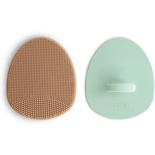 mushie Baby Bath Cradle Cap Brush | Soft Silicone Bristles for Dry Skin, Eczema, & Cradle Cap Treatment | 2-Pack (Natural/Cambridge Blue)