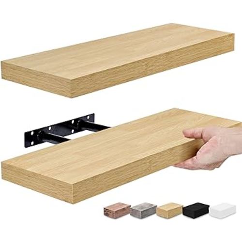 Sorbus Floating Shelves for Wall, Bathroom Shelves Wall Mounted for Kitchen, Bedroom, Bathroom Storage Over Toilet, Hanging Book Shelf for Ｗall Home Decor Living Room (Maple Wood, 2 Pack)