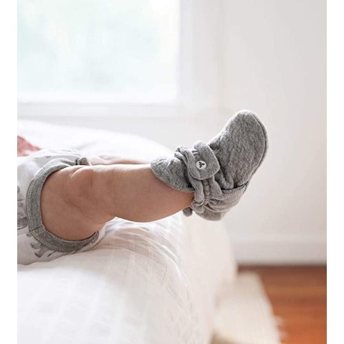 Burt's Bees Baby Baby-Girl's Booties, Organic Cotton Adjustable Infant Shoes Slipper Sock - One Size Infant - Heather Grey Quilted
