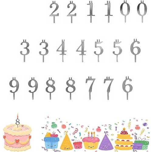 Reusable Number Birthday Candle Holder Set - Birthday Cake Candle Holders Set, 0–9 Digital Cake Candle Holders, Silver Metal Number Cake Toppers for Holiday Celebrations and Birthday Parties (2 Sets)