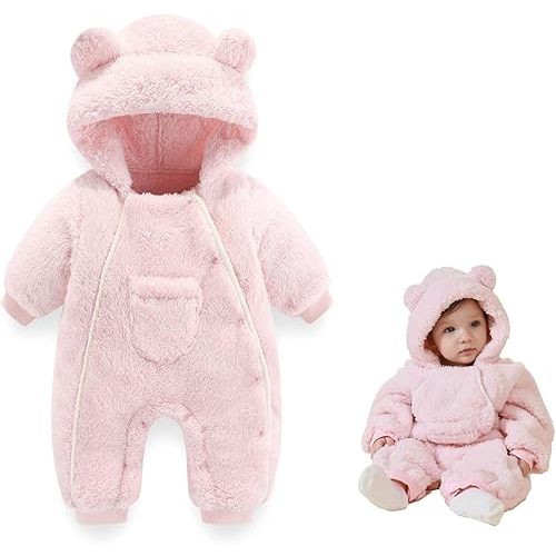 Newborn Baby Bear Outfit Suit Girls Boys Fleece Jumpsuit Romper Hooded Coat Winter Clothes Outwear Snowsuit