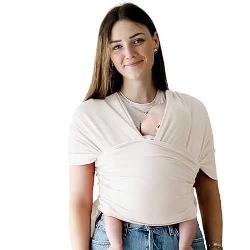 snuggle me Baby Wrap | Hands-Free Baby Wraps Carrier, Easy-Tie Baby Sling Carrier, Baby Carrier Wrap with Organic Cotton, Baby Wearing Wrap for Newborns from 0 to 18 Months (7-35 lbs) - Natural