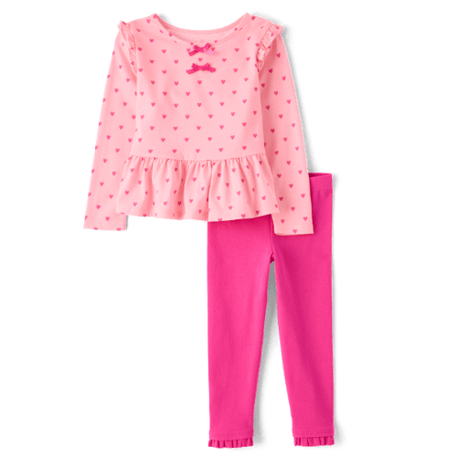 Toddler Girls Heart Bow Peplum 2-Piece Outfit Set - Pink