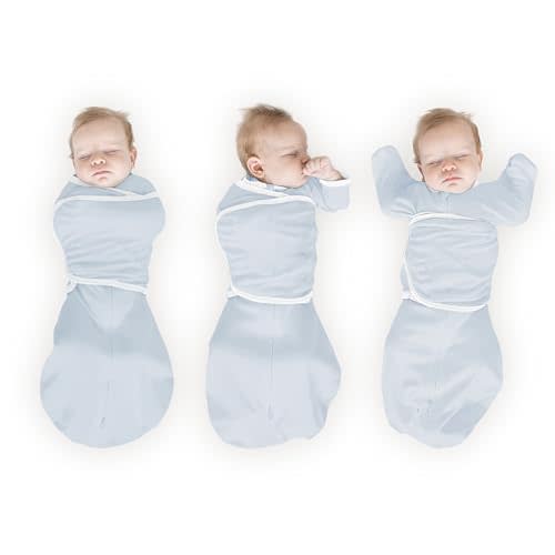 SwaddleDesigns Organic 6-Way Omni Swaddle Sack, Arms Up Swaddle for Newborn, More Options to Calm Startle Reflex, Improves Sleep, Small, 0-3 mo, 6-14 lbs, Soft Blue