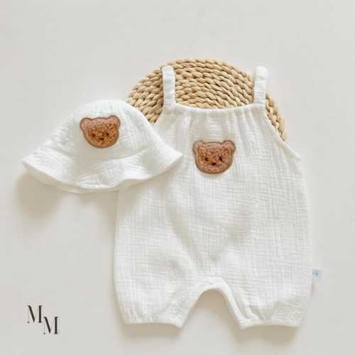 Cotton Baby Romper Teddy Bear Outfit Set Summer Clothes Baby Gift Newborn Photography Outfit White Cotton Set Beach Wear Simple Infant Style