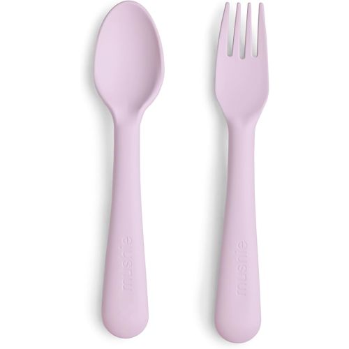 mushie Flatware Fork and Spoon Set for Toddlers | Made in Denmark (Soft Lilac)