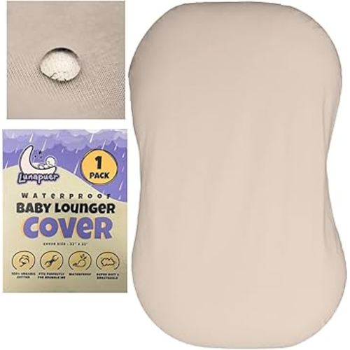 100% Waterproof Baby Lounger Cover - 2-Ply Organic Cotton Slipcovers Keep Your Lounger Clean & Your Baby Comfy - Machine Washable - (Lounger Not Included) - Cream