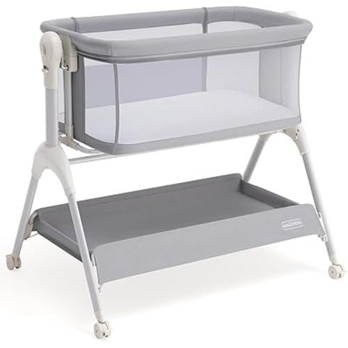 HARPPA Cuddly Baby Bassinet Bedside Sleeper, 3 in 1 Rocking Bassinet with Mattress and Soft Cover, Full Mesh Sides, 5 Height Adjustable with Wheels for Newborns, Grey