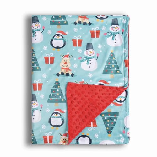 Baby Blanket for Boys Girls Soft Minky with Double Layer Dotted Backing, Cartoon Printed 30 x 40 Inch Receiving Blanket (Christmas Snowman)