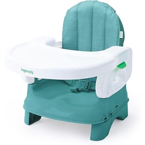 Ingenuity Deluxe Comfort Booster Seat for Kitchen Chair, Compact Fold, Portable, Lightweight, Toddler Booster Seat for Dining Table, from 6 Months to 3 Years – Teal