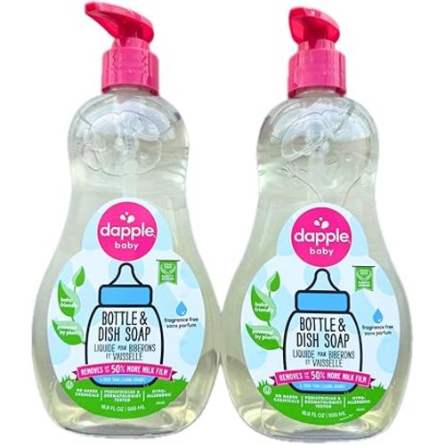 Bottle and Dish Soap Baby, Fragrance Free, 16.9 Fl Oz (Pack of 2) - Plant Based Dish Liquid for Dishes & Baby Bottles - Hypoallergenic Soap, Liquid Soap, Compatible with Dapple Baby Bottle & Dish Soap