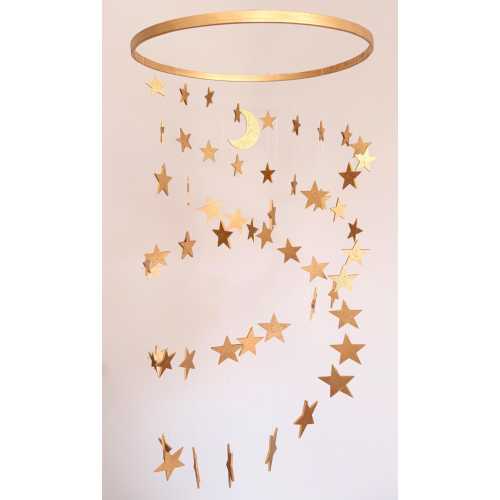 Premium Celestial Baby Shower Gift – Stars and Moon Nursery Mobile, Gold Wooden Crib Decor, Neutral Baby Room Accent, Boho Moon Star Décor