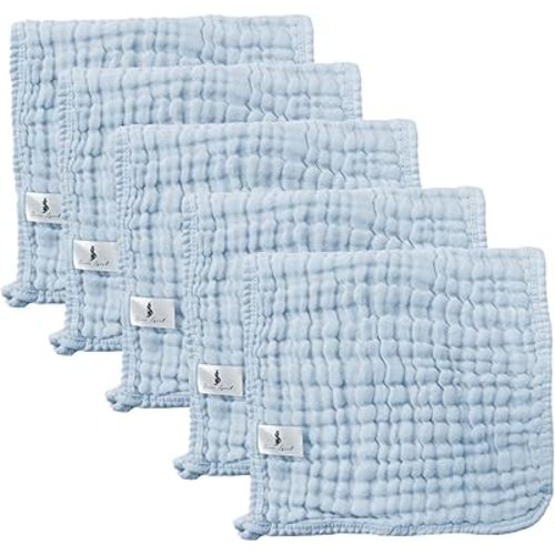6 Pack Organic Cotton Muslin Burp Cloths 100% Cotton Muslin Cloths Large 20''x10'' Extra Soft and Absorbent Baby Burping Cloth 6-Layer Ultra-Absorbent - Blue