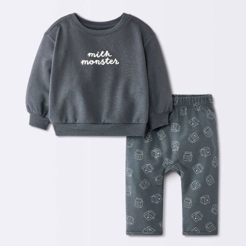 Baby Milk Monster Sweatshirt and Jogger Pants Set - Cloud Island™ Charcoal Gray 0-3M