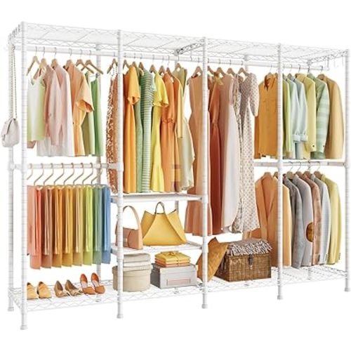 ULIFHOME H41 Garment Rack Heavy Duty Clothes Rack, Clothing Racks for Hanging Clothes, Extra Large Freestanding Portable Closet Wardrobe Rack 78.5'' W × 15.8'' D × 76.4'' H, Max Load 1150 Lbs, Black