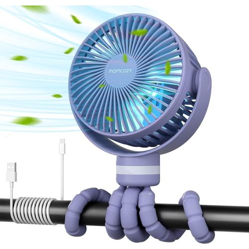 Momcozy 8000mAh Portable Stroller Fan, 27H Ultra-long Battery Life Detachable 4 Speed 360°Rotate LED Night Light with 2 Modes, USB Rechargeable Handheld Cooling Fan for Travel/Car Seat/Bedroom