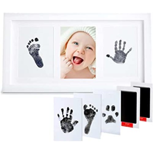 PewinGo Baby Hand and Footprint Kit,Inkless Baby Handprint Kit with 2 Safe Clean-Touch Ink Pads and a Wooden Baby Picture Frame for Newborn,Baby Boys & Girls,Baby Gifts for New Parents,Grandparents,Baby Shower