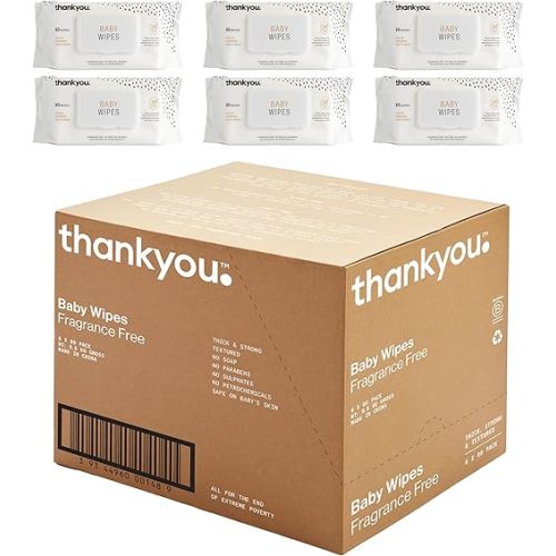 Thankyou Fragrance Free Thick and Soft Baby Wipe Value Pack (Pack of 6)