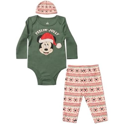 Magic Threadz Disney Clothes Baby Boys Bodysuit, Pants & Hat 3-Piece Outfit – Mickey, Pooh, Stitch, Cars, & Spiderman (0–9M)