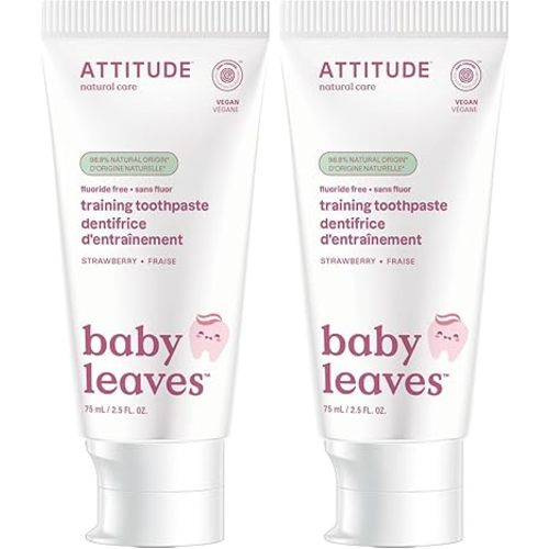 Attitude Baby and Child Fluoride-Free Training Toothpaste, Naturally Derived Ingredients, Vegan, EWG Verified, Strawberry, 2.6 Oz (Pack of 2)