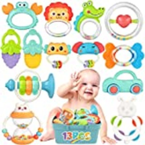 Amazon.com: iPlay, iLearn 10pcs Baby Rattles Toys Set, Infant Grab N Shake Rattle, Sensory Teether, Early Development Learning Music Toy, Newborn Birthday Gifts for 0 1 2 3 4 5 6 7 8 9 10 12 Month Babies Boy Girl : Toys & Games