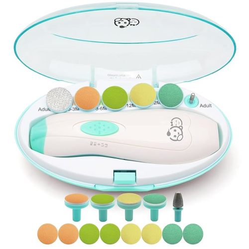 Royal Angels Baby Nail File, 21 in 1 Set with Labels, Electric Nail Kit, Extra 13 Replacement Tools, Baby Nail Trimmer, Baby Nail, Newborn Toddler Toes & Fingernails Clipper, Trim & Polish (Green)