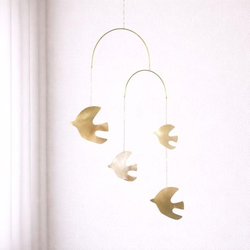 Andromeda - Kinetic bird mobile in brass. Baby gift. Decorative accessory. Handmade.