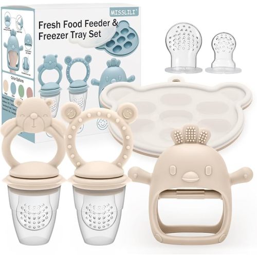 Baby Teething Toy with Fruit Food Feeder & Popsicle Freezer Molds Set