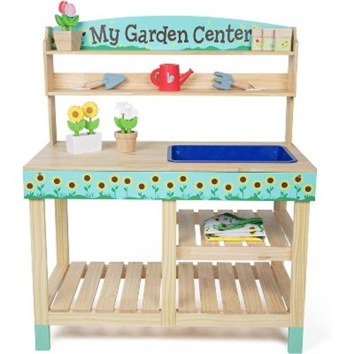 Svan Wooden Toy Gardening Center Indoor Playset - 22 Pc Garden Stand Set w Flowers, Seed Packets, Shovel, & More- Interactive & Fun Pretend Playtime