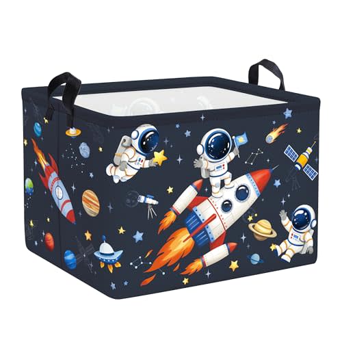 Clastyle Cosmic Space Planet Laundry Basket Star Kids Clothes Book Storage Basket Gift Toy Box for Bedroom Decor,Astronaut,40x30x30 cm