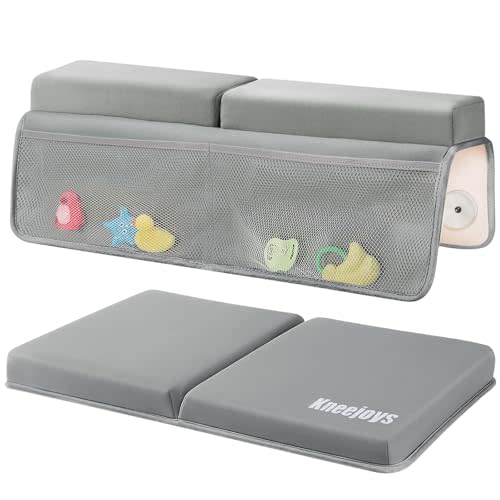 Kneejoys Bath Kneeler and Elbow Rest Pad Bath Kneeler Baby Bath Mat Kneeling Pad Bath Toy Organizer for Tub Kneeling Pad for Bathing Baby Memory Foam