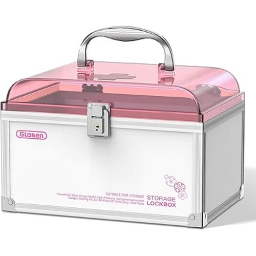 Medicine Lock Box With Key,pink,8.46 * 5.87 * 5.51 Inch,locked Medicine Box with Child Safe Lock