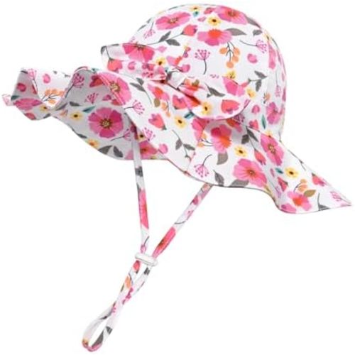 Baby Girl Sun Hat with UPF 50+ Outdoor Adjustable Beach Hat with Wide Brim Bucket Hats