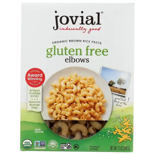 Jovial Whole Grain Brown Rice Elbows Pasta -Whole Grain Pasta, Organic, Gluten Free, Dairy Free, Brown Rice, Made in Italy - 12 Oz, 1 Pack