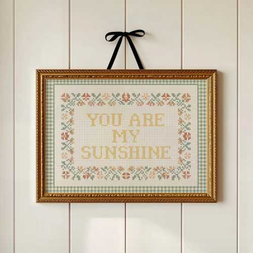 You Are My Sunshine Nursery Art Print: Vintage Cross Stitch Style Wall Art, Cottagecore Baby Room Decor (Digital Download)