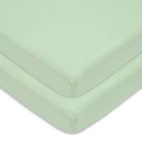 American Baby Company 2 Pack 100% Natural Cotton Fitted Mini Crib Sheets 38" x 24" - Soft & Breathable Small Nesting Portable Sheets, Fits Pack N Play Mattresses, Celery, for Boys & Girls
