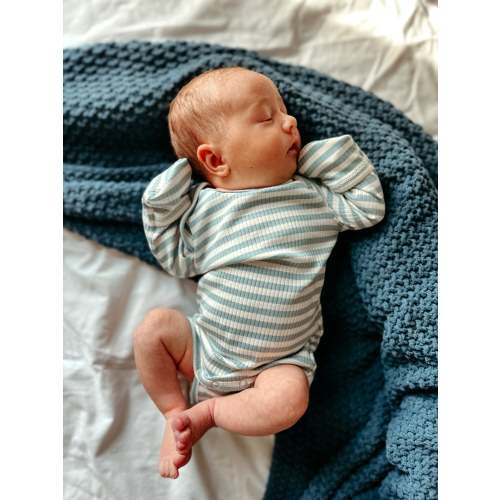 Dusty Blue Stripe / Organic Ribbed Long Sleeve Bodysuit