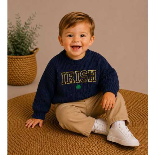 Embroidered 'Irish' Baby Sweater - Notre Dame Knit Pullover